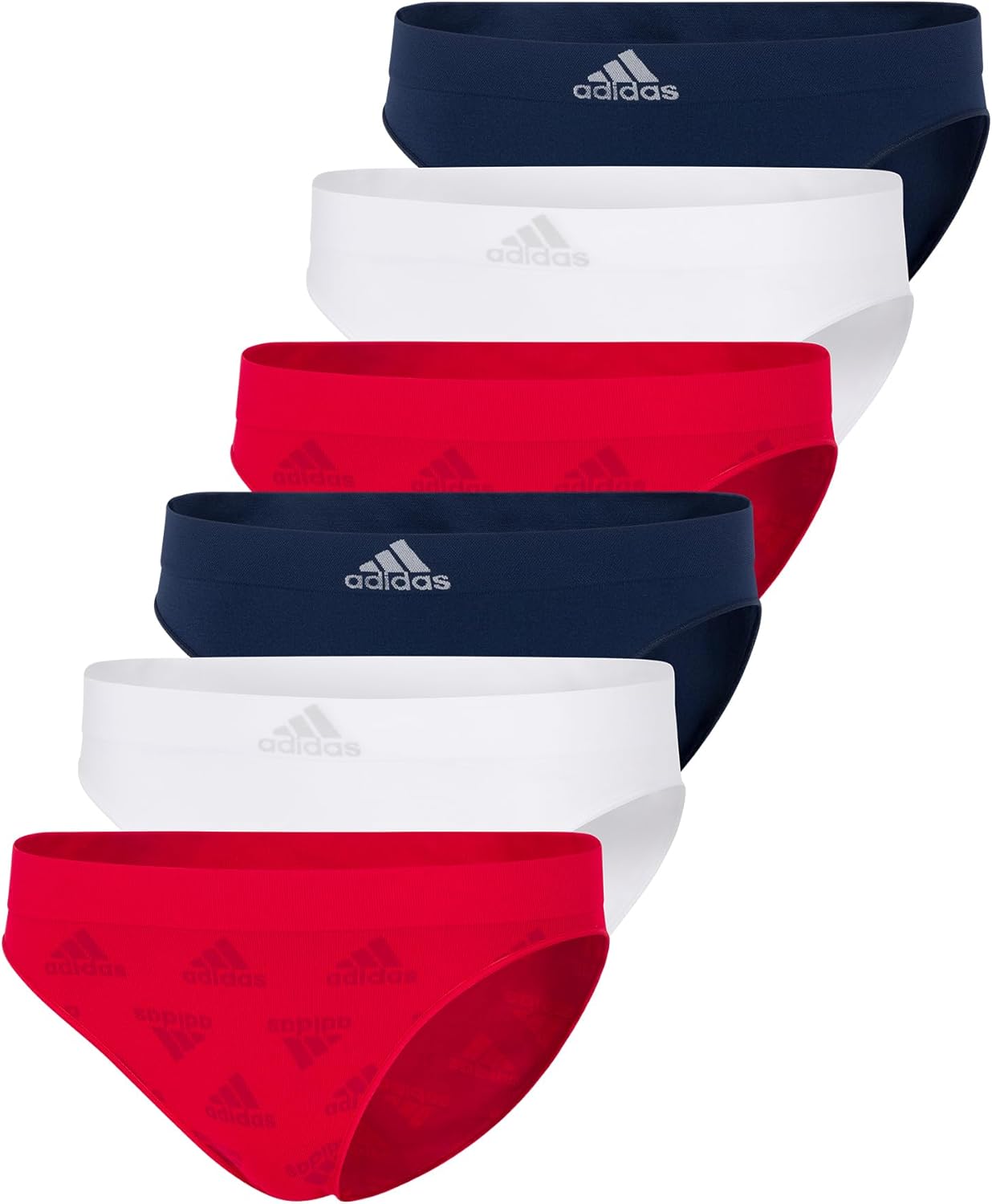 adidas Women's Seamless Bikini Underwear Multipack, Vivid Red Logo/White/Night Indigo, Medium