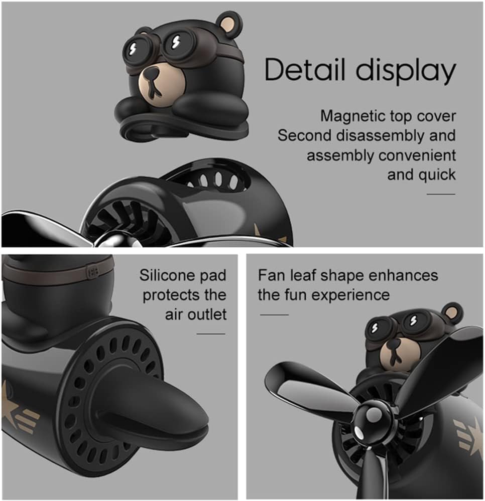 Whksoy Car Air Fresheners Cute Cartoon Bear Pilot Automotive Air Outlet Propeller Creative Fan Car Perfume Decoration