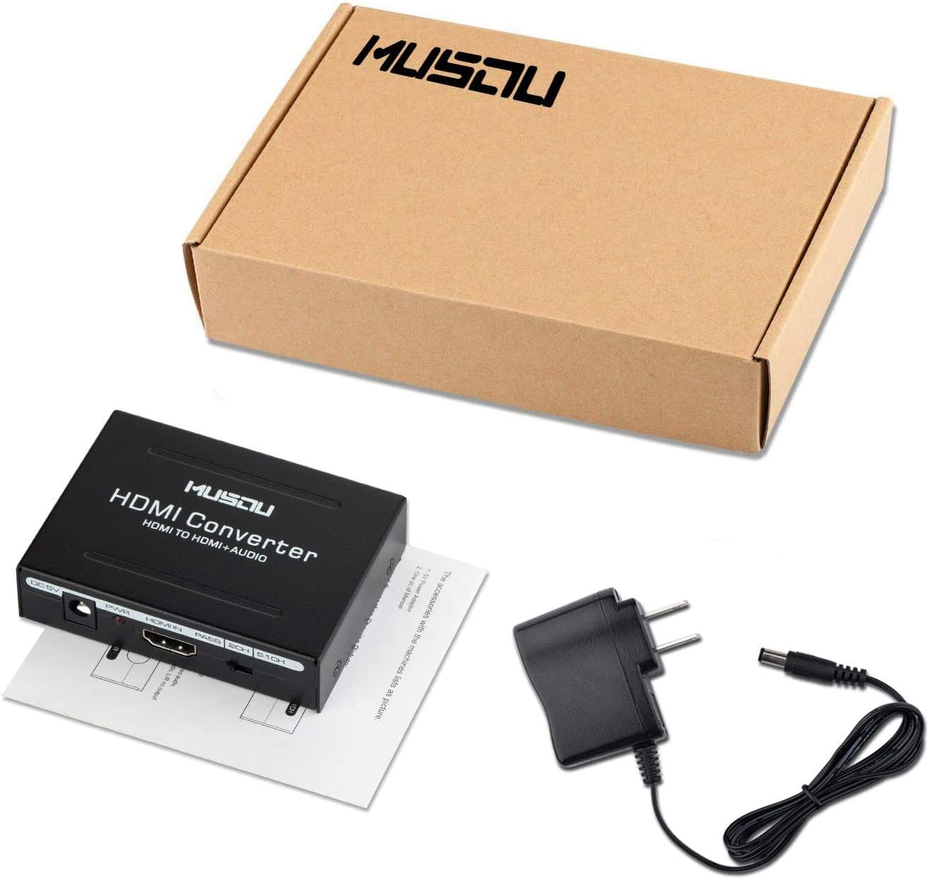 Musou 4K HDMI Audio Extractor,HDMI to HDMI + Optical Toslink(SPDIF) + RCA(L/R) Stereo Analog Outputs Video Audio Splitter Converter Support 4k 1080P,Black