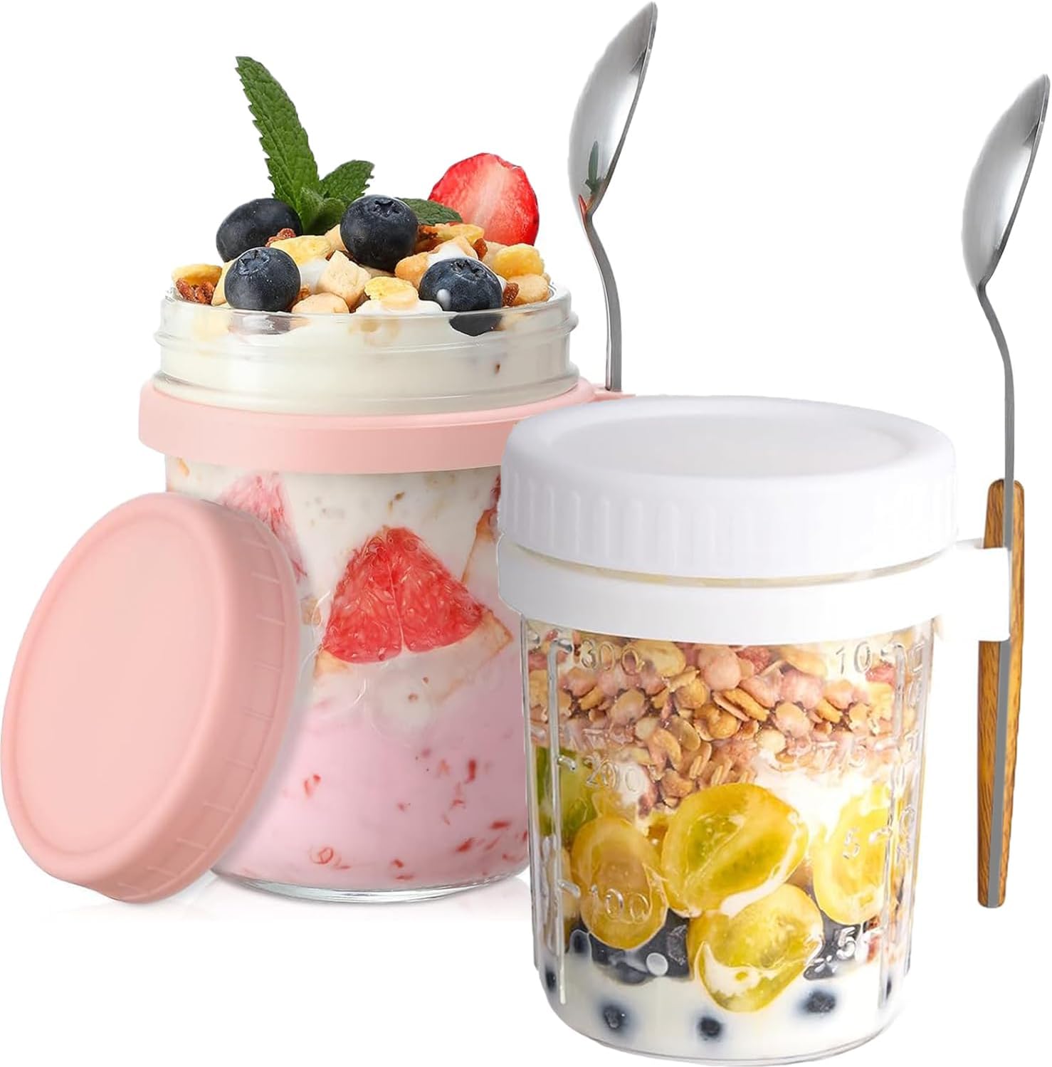 2 Pack Overnight Oats Containers with Lids And Spoon,12 oz Overnight Oats Jars,Meal Prep Jars with Lids For Milk, Cereal, Fruit