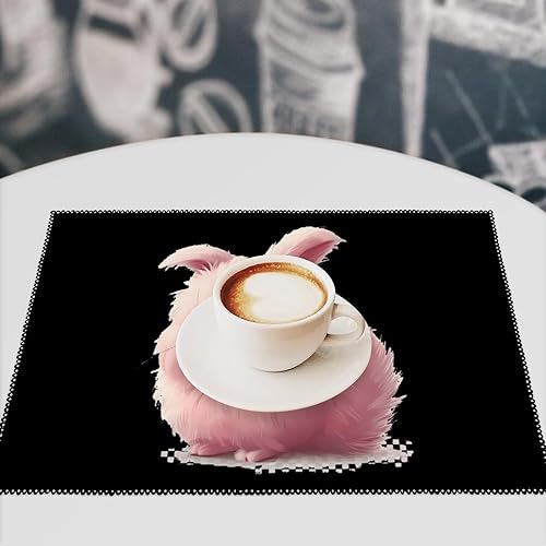 Miniatura 7 de Juego de 6 manteles individuales de conejo de angora, resistentes y lavables, para decoración de mesa de cena y fiesta