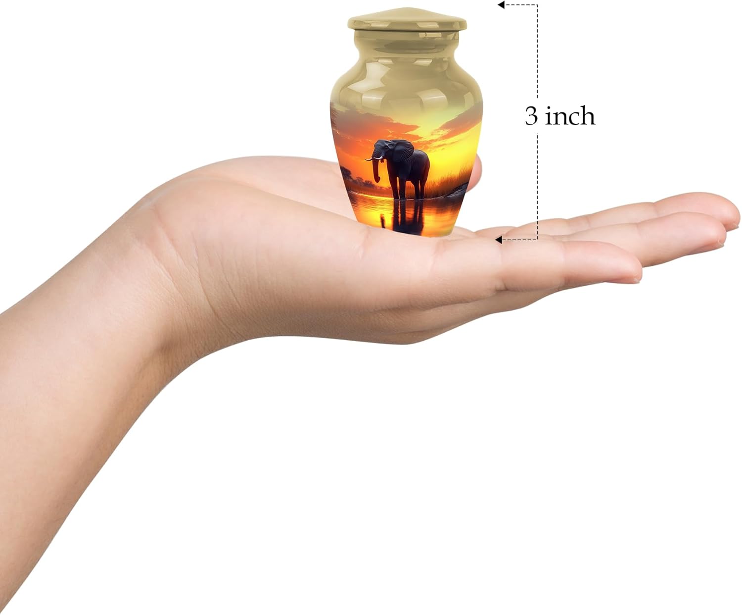 Elephant Urn Ashes, Cremation Urns for Human Ash, Burial & Funeral for Adult, Memorial Gift for Men & Women, Handcrafted, Small, Yellow, 3 Inch