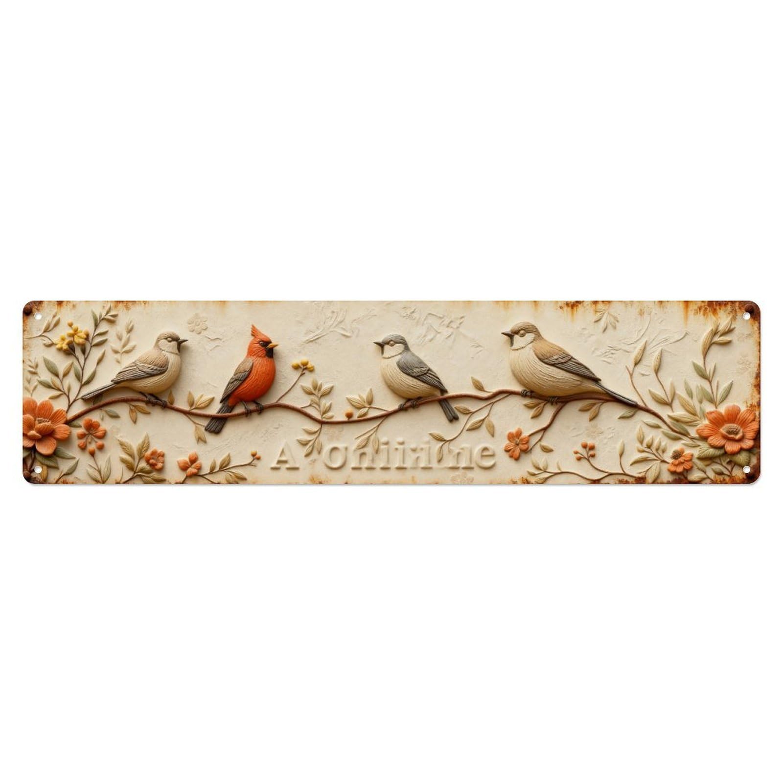 Birds On Branch With Flowers Metal Tin Sign Plaque