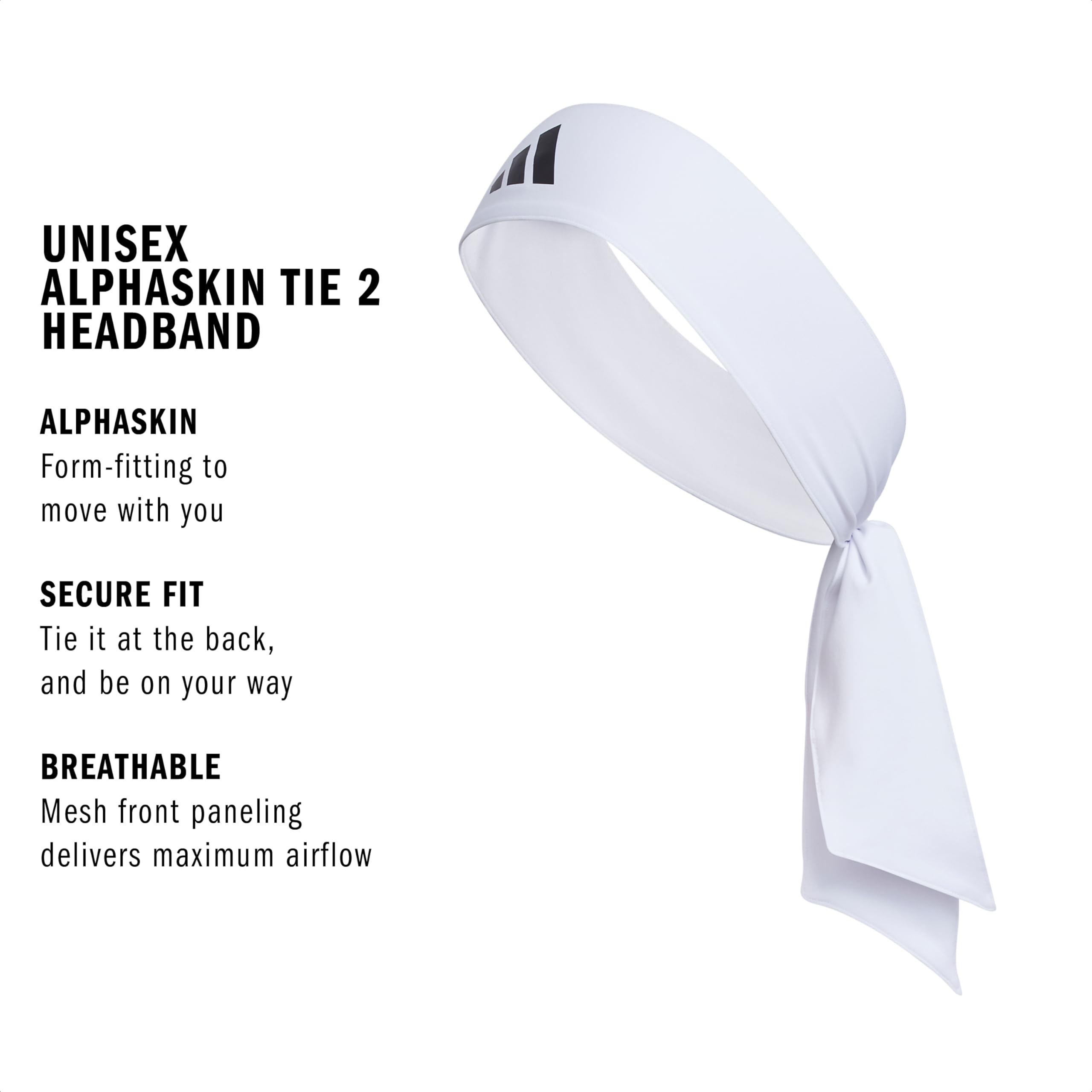 adidas Alphaskin Tie Headband White/Black/2, One Size