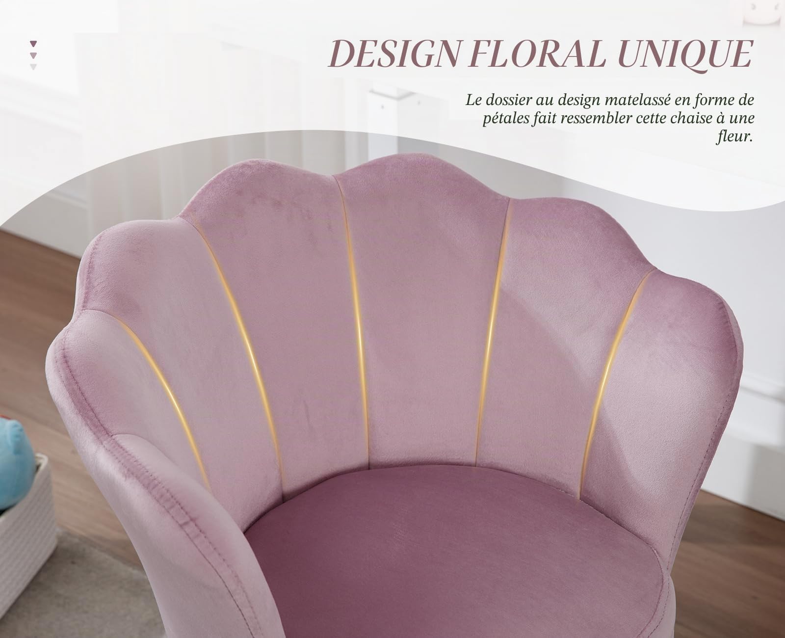Ya-Home Chaise de Bureau Jolie à roulettes pour Enfants en Velours, Violet | Fauteuil de Bureau Enfant Fille Hauteur Réglable,avec Coussin en Velours, Chaise Bureau Fille Confortable