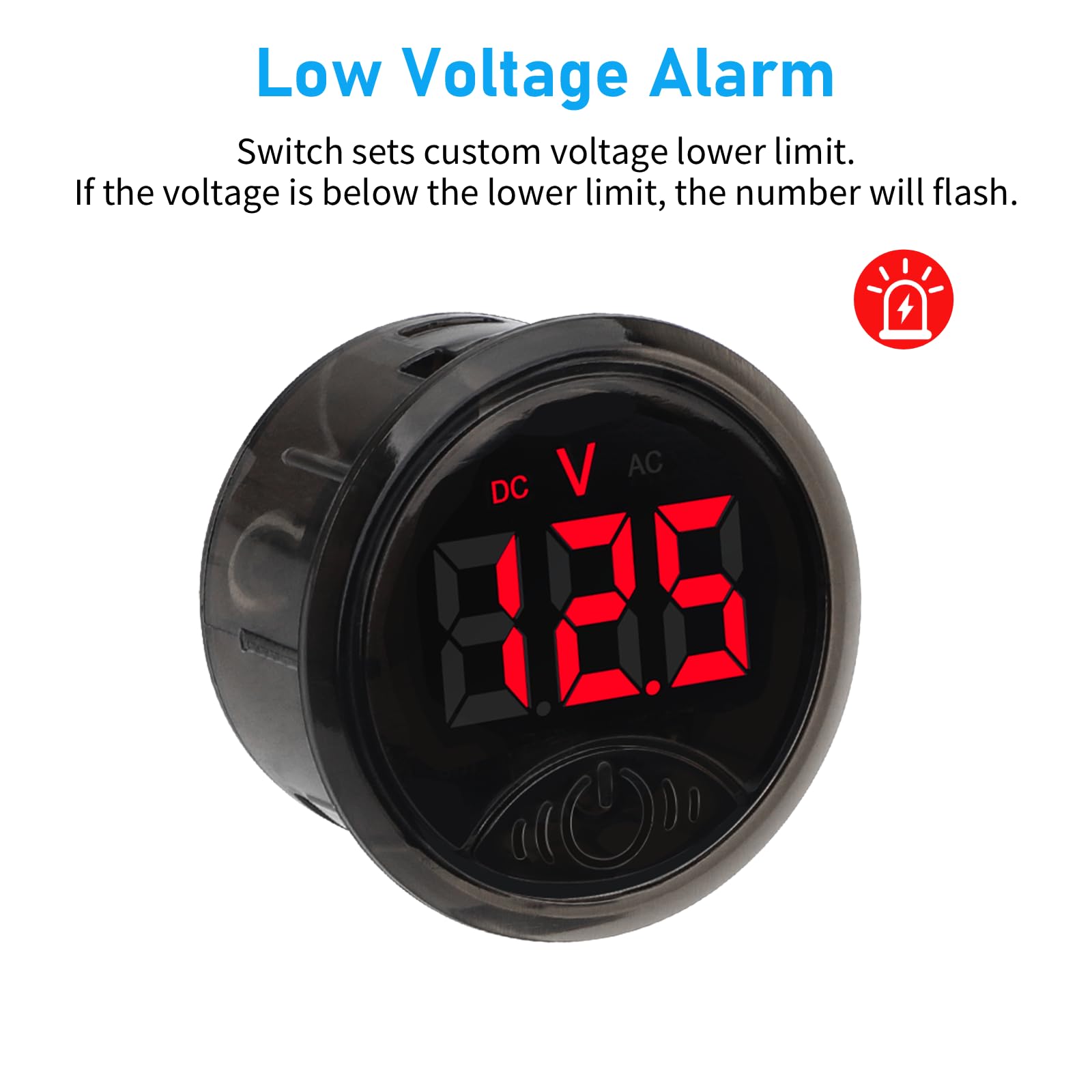 Linkstyle Voltmètre De Batterie, Jauge De Tension Dc 0-120v, Voltmètre Numérique 12v Avec Interrupteur Tactile Et Alarme De Basse Tension