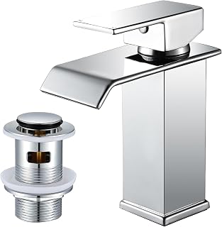 WasserRhythm Bathroom Basin Taps Waterfall Mixer Tap with Pop up Waste Moder Single Lever Chrome Sink Tap
