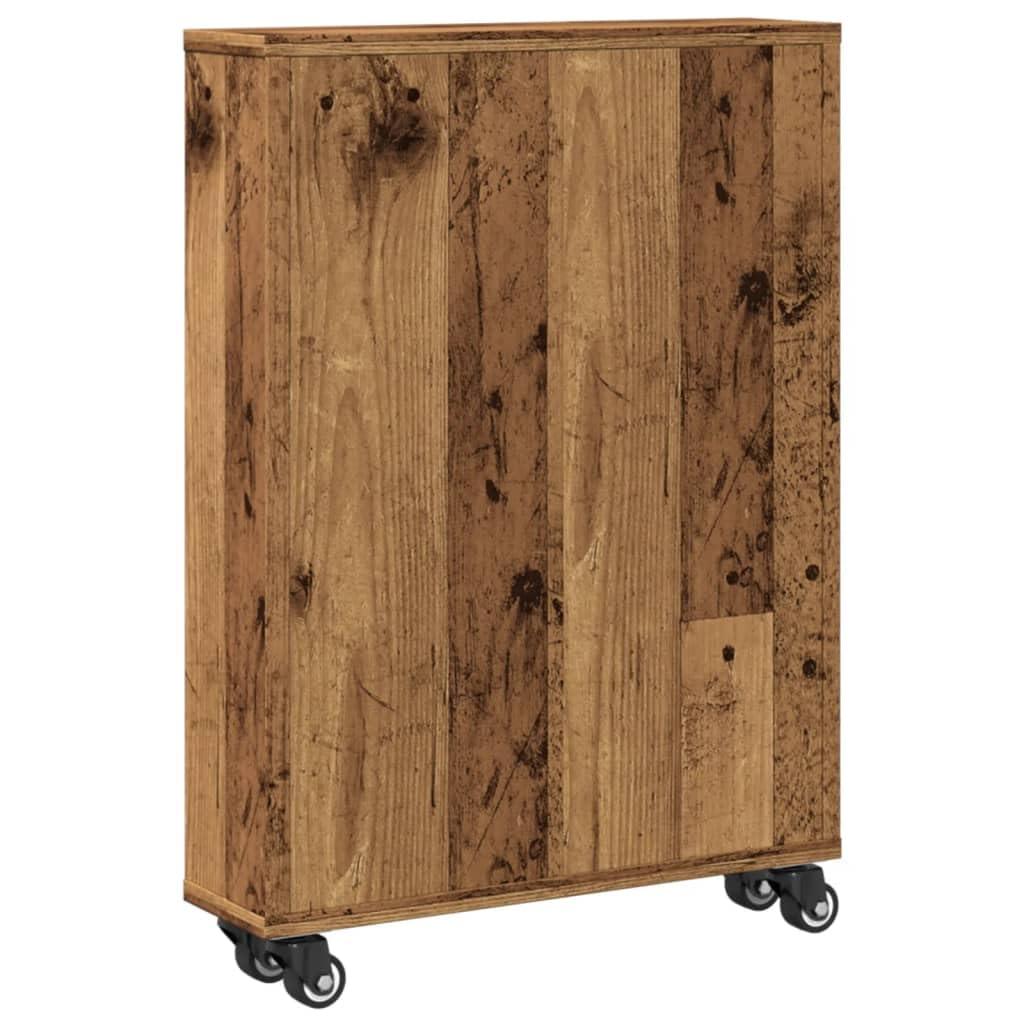 Carro de almacenamiento fino de madera envejecida (48 x 13 x 68 cm, con ruedas bloqueables, para carro de almacenamiento estrecho con ruedas giratorias y carro de cocina estrecho