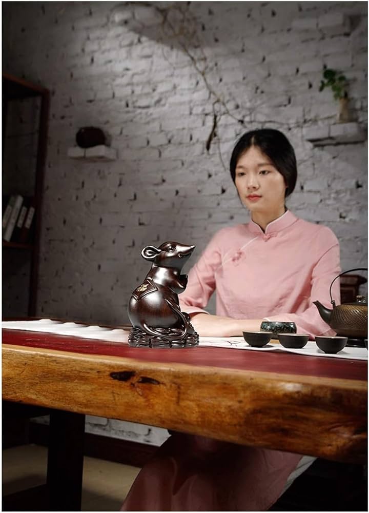 彫像装飾 黒檀の彫刻が施されたネズミの装飾品、中国の干支 彫像装飾 黒檀の彫刻が施されたネズミの装飾品、中国の干支