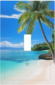 Toggle Light Switch Cover Tropical Beach with Palm Trees & Ocean 1 Gang Decorative Wall Plate Coastal Wall Art for Bathroom Living Room Entryway Decor