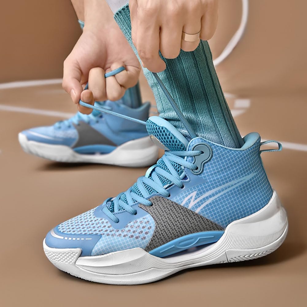 Men's High Top Basketball Shoes - Lightweight Breathable Sneakers with Shock Absorption & Non-Slip Rubber Sole, All-Surface Grip for Indoor/Outdoor Court Training