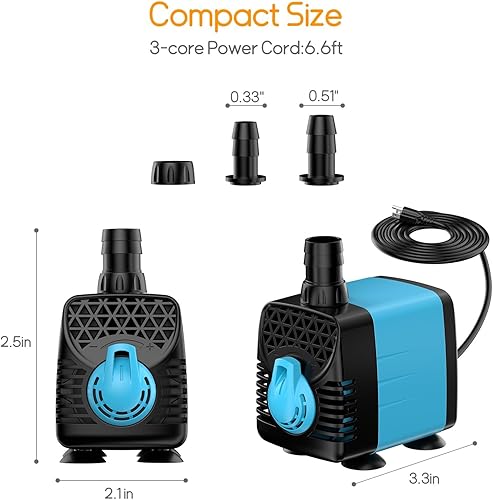 Miniatura 7 de POPOSOAP Bomba de agua sumergible, bomba de agua para acuario de 160 GPH, bomba de fuente ultra silenciosa, cable de alimentación de 3 núcleos para