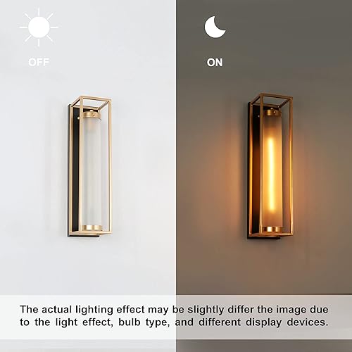 Miniatura 6 de ZEVNI Apliques de pared, aplique de pared moderno de 1 luz, accesorios de iluminación de baño negros y dorados con pantalla de vidrio esmerilado