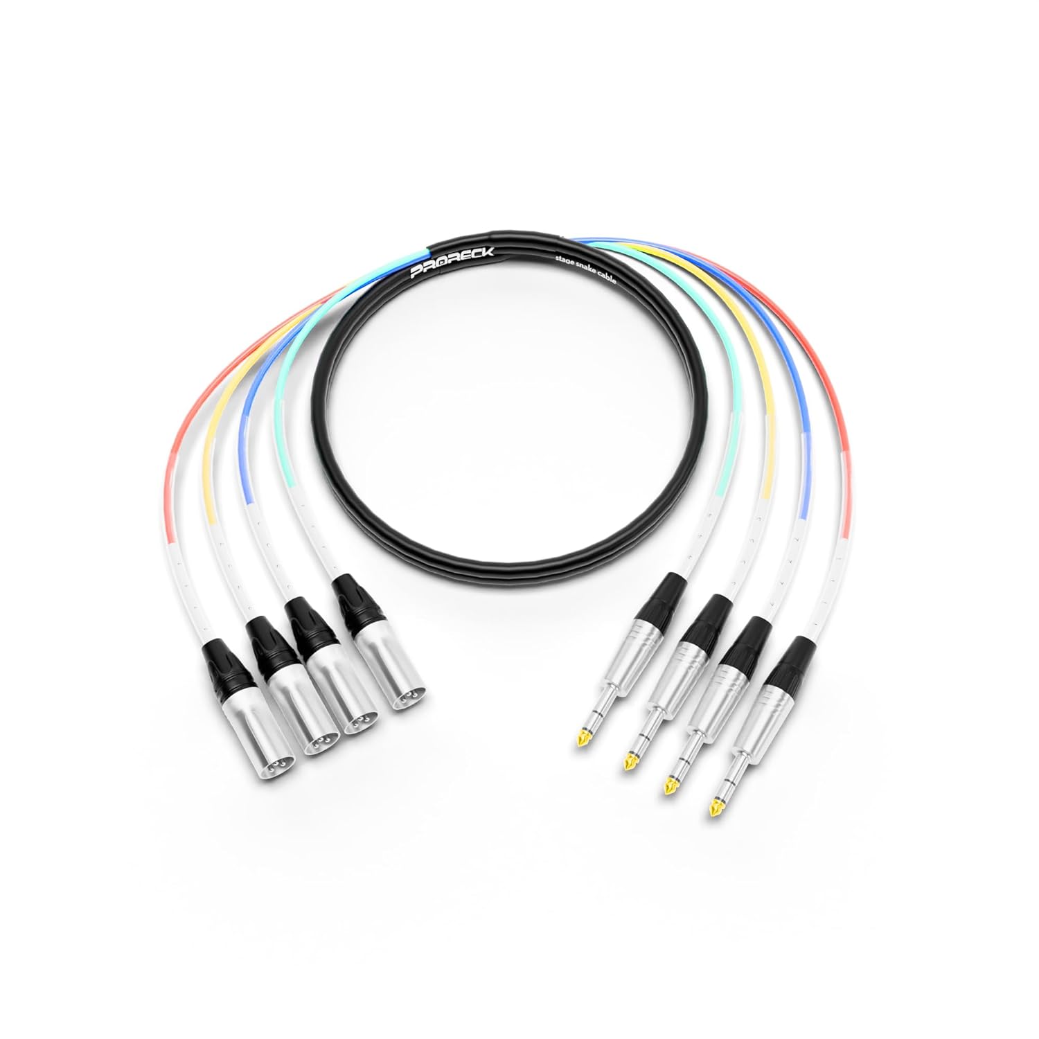 PRORECK 10ft Snake Cable, 4-Channel Shielded Audio Cable 1/4'' TRS to XLR Male, with Color-Marked Connectors for Professional Stage, Studio, and Live (PR-TRS/XLR-4 * 10M)