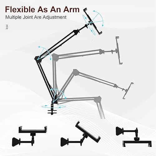 Miniatura 5 de Soporte de piso para tableta Kindle con estantes de almacenamiento de 2 niveles, altura de ángulo ajustable, soporte para iPad Tablet Kindle para