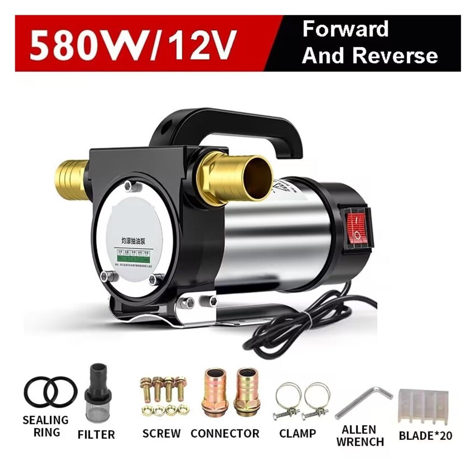 Pompa del carburante, Pompa Carburante, Elettrica 12V/24V/220 E Indietro, Erogatore DC Autoadescante 50L/min 580W,per auto(12V forward reverse)