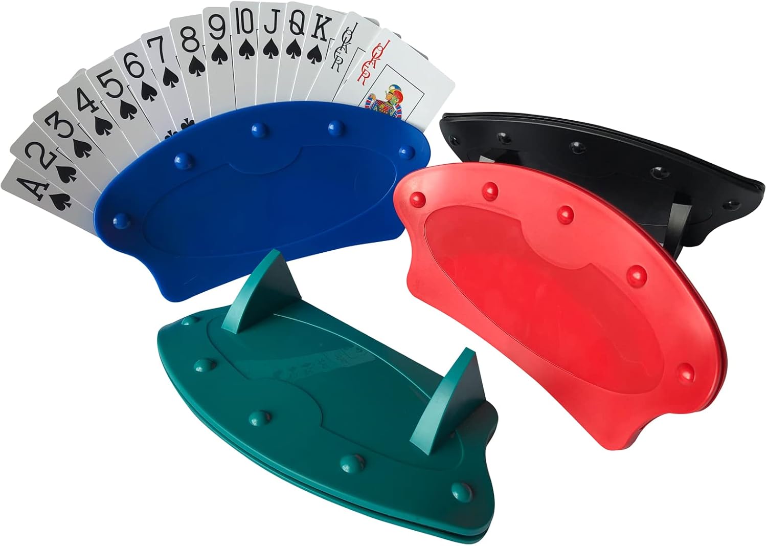 yuanhe set of 4 playing card holder for kids seniors,hands free cards holders for poker parties, family card game nights