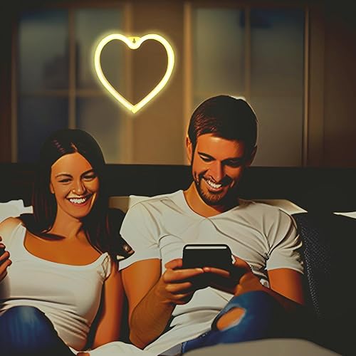 Miniatura 5 de YouOKLight Letrero de neón de corazón, luces de neón para decoración de pared de dormitorio, letrero de neón rosa, luz LED de corazón con USB y