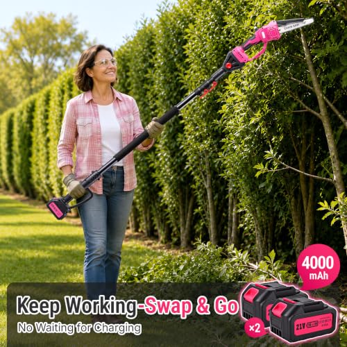 Image of 2-in-1 Pink Cordless Pole Saw for Tree Trimming, Branches Cutting