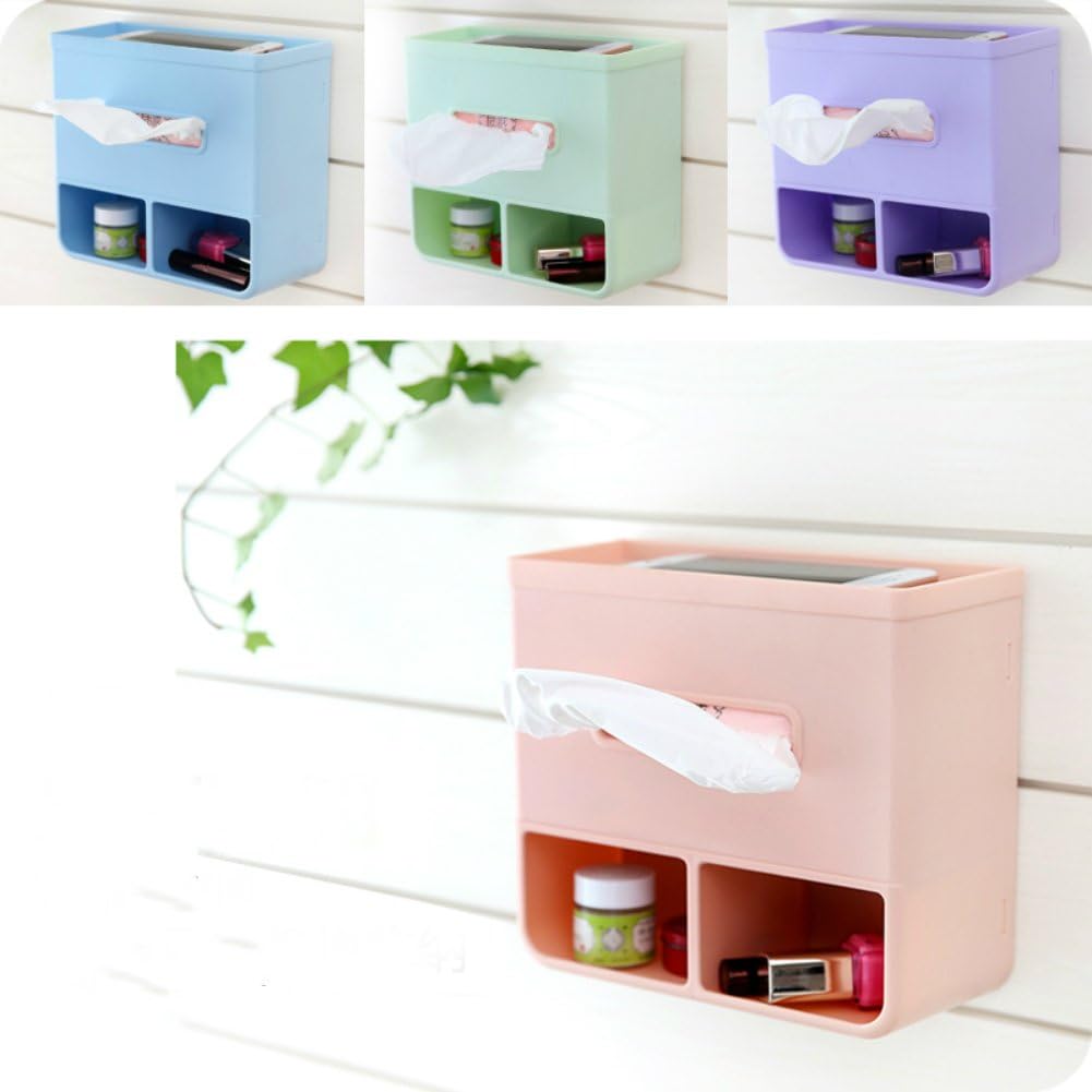Home Décor Plastic Wall Hanging Shelves Cabinet Desk Organizer Storage Tissue Paper Box Holders (Green)