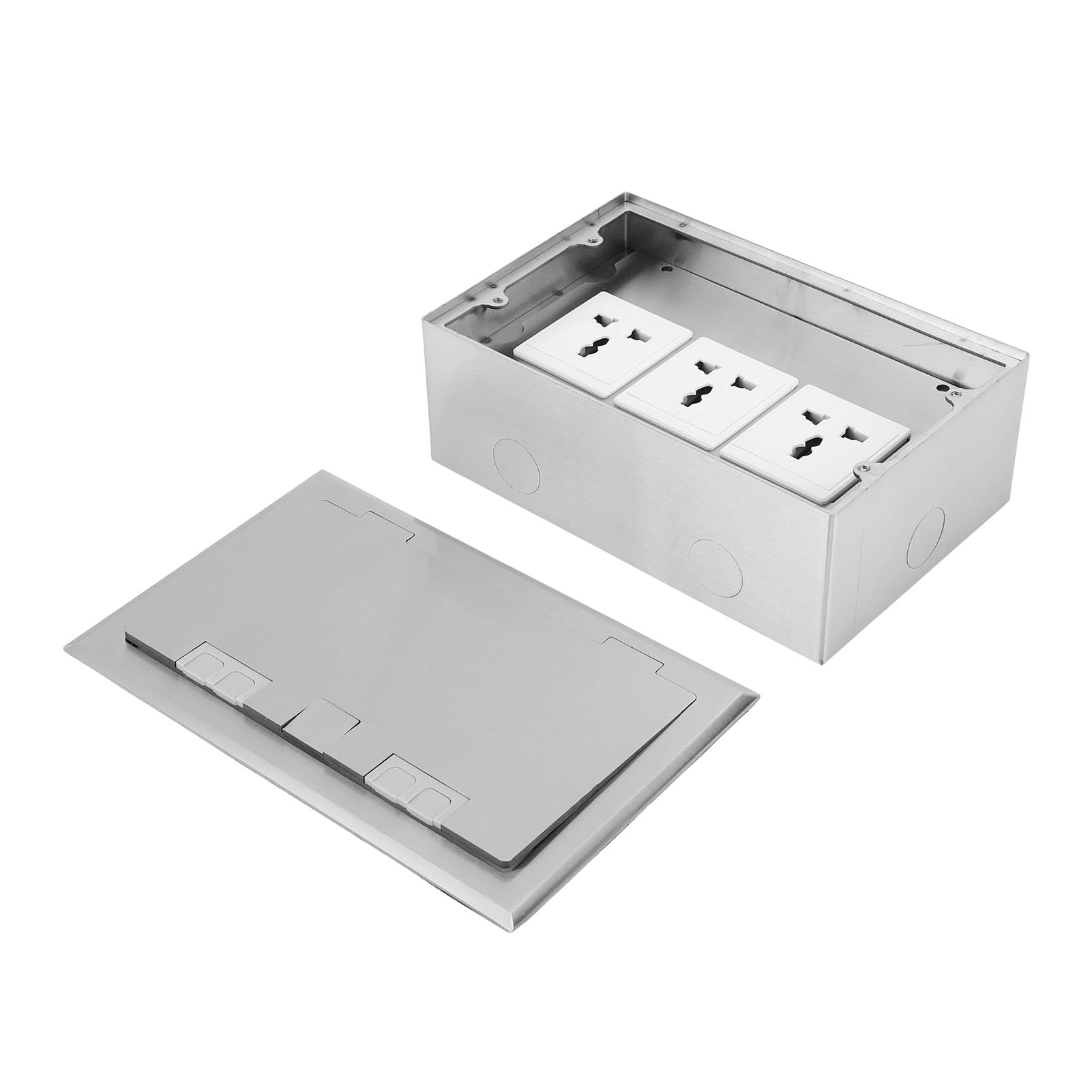 Zerodis Scatola di Derivazione da Pavimento, 3 Prese 16A 4000W Kit Presa Elettrica da Incasso a Pavimento in Acciaio Inossidabile con Ritardante di per Ufficio, Hotel, Scuo
