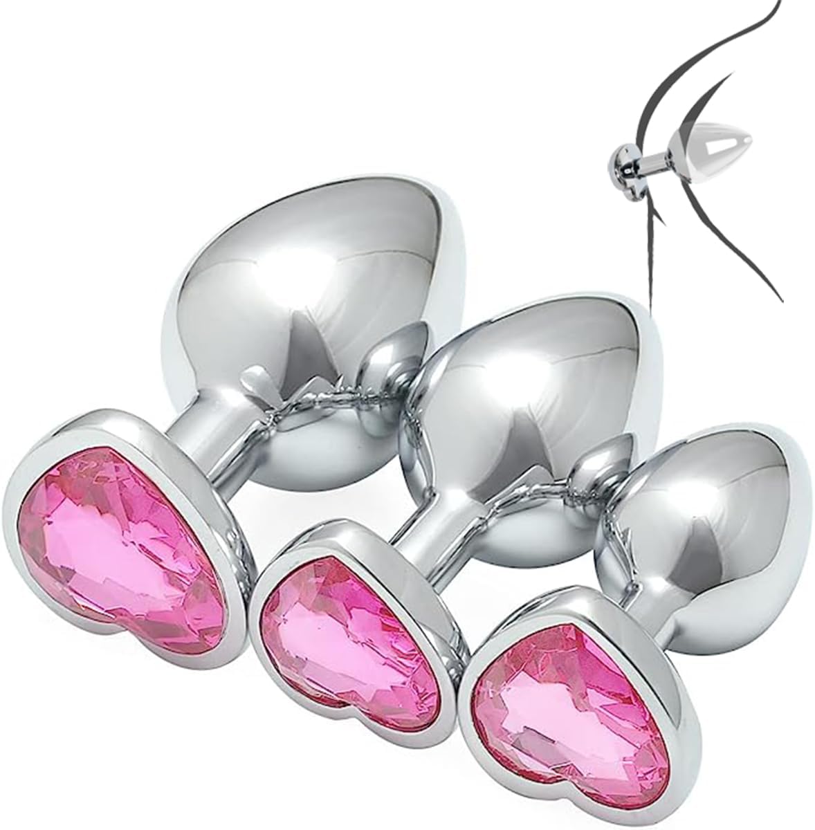 A Unique Heart-Shaped, Diamond-Encrusted Buttock Training Set, Complete with Three Smooth Training Attachments in Different Sizes - Q (Black)