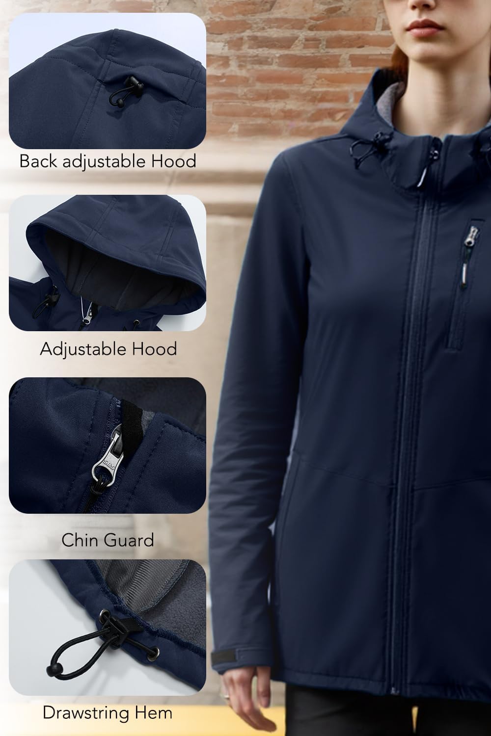 FARVALUE Womens Lightweight Softshell Jacket Hooded Waterproof Windproof Coat Fleece Lined Insulated Winbreaker Hiking - Image 2