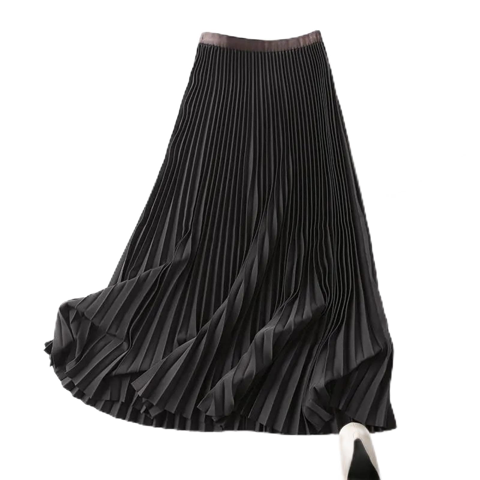 Röcke Für Damen Plisseerock Damenrock Kilt Lange Faltenröcke Für Damen Frühling Herbst Chic Gummiband Mode A-Linie Elegant Büro Damen Luxus Midirock M Dunkelgrau