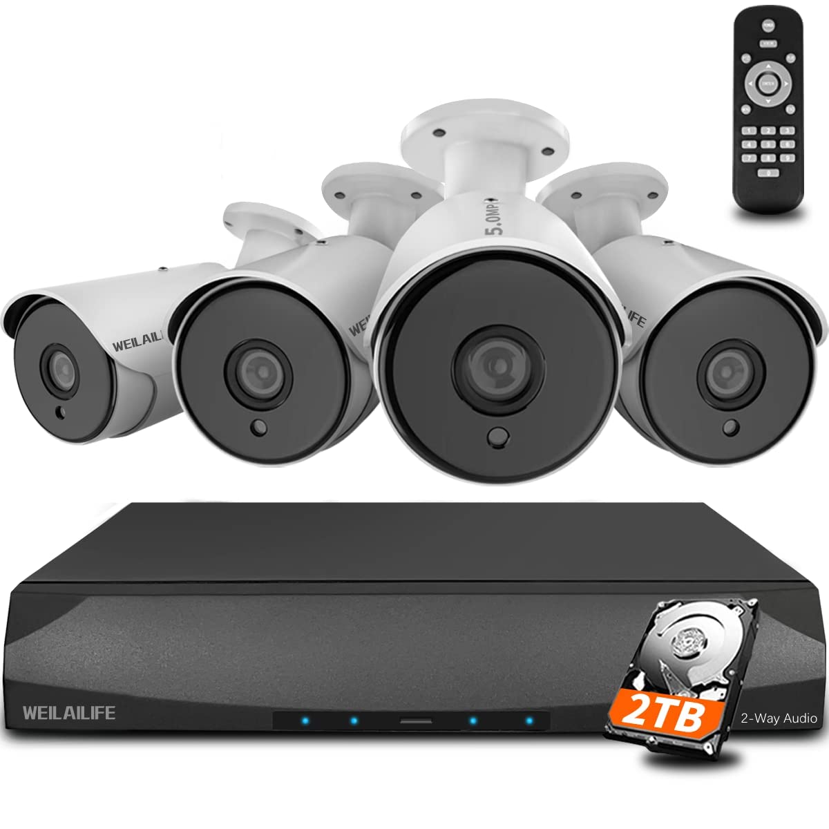 【5.0Megapixel 1920P & 2 Way Audio】 Outdoor POE Security Camera System, Surveillance Camera System, 4K/8.0Megapixel 8-Channel NVR with 4 IP 5MP Cameras Wire Home Video Surveillance