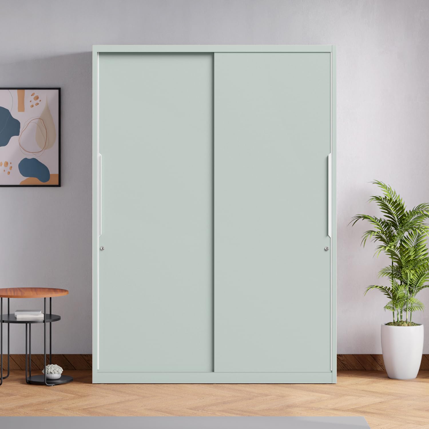 Interio by Godrej Slide N Store Pro 2-Door Steel Wardrobe (Matte Sky Gray), 1-Year Warranty, 2 Drawers-image-28