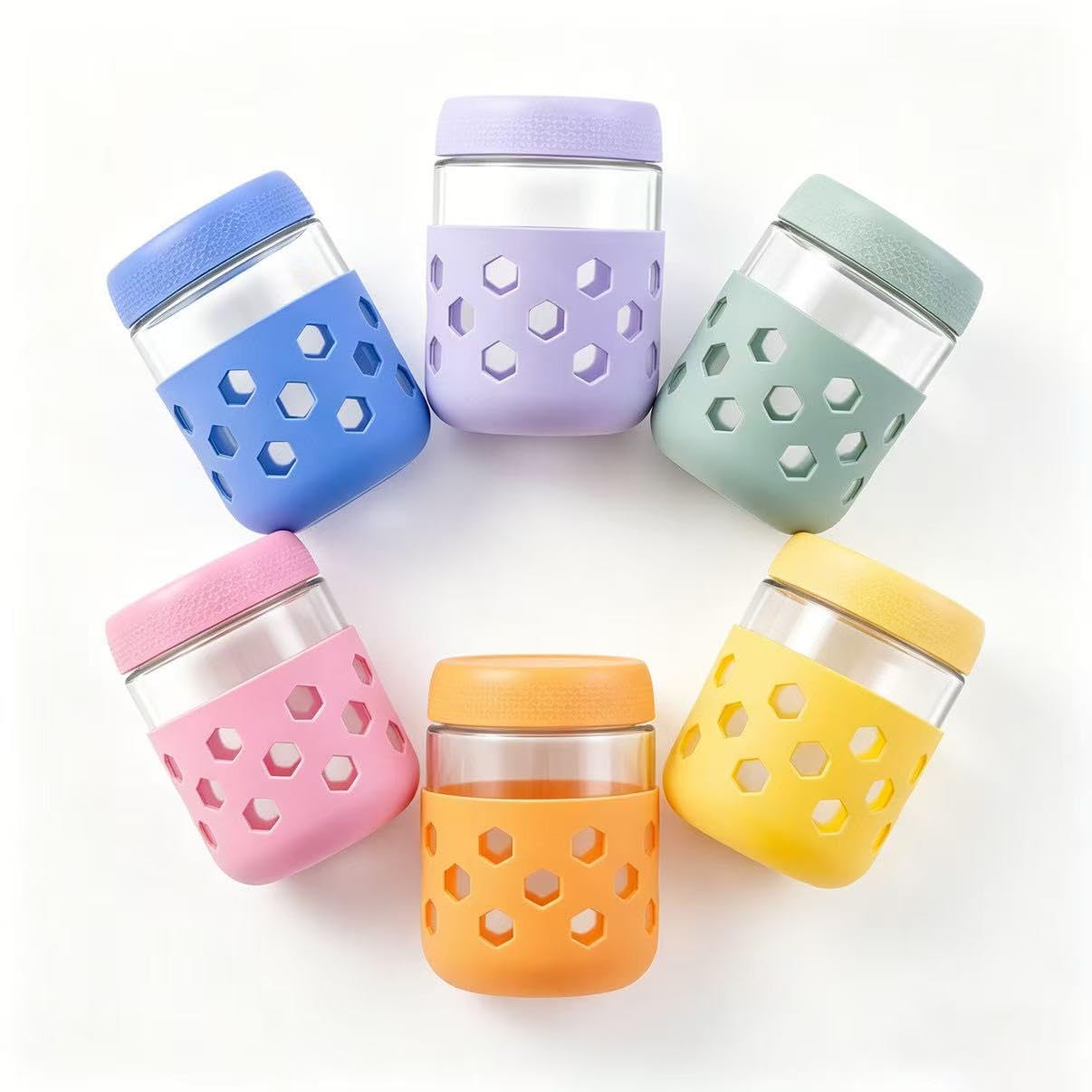 Récipient en verre Overnight Oats anti-fuite : lot de 6 pots de conservation 480 ml en silicone
