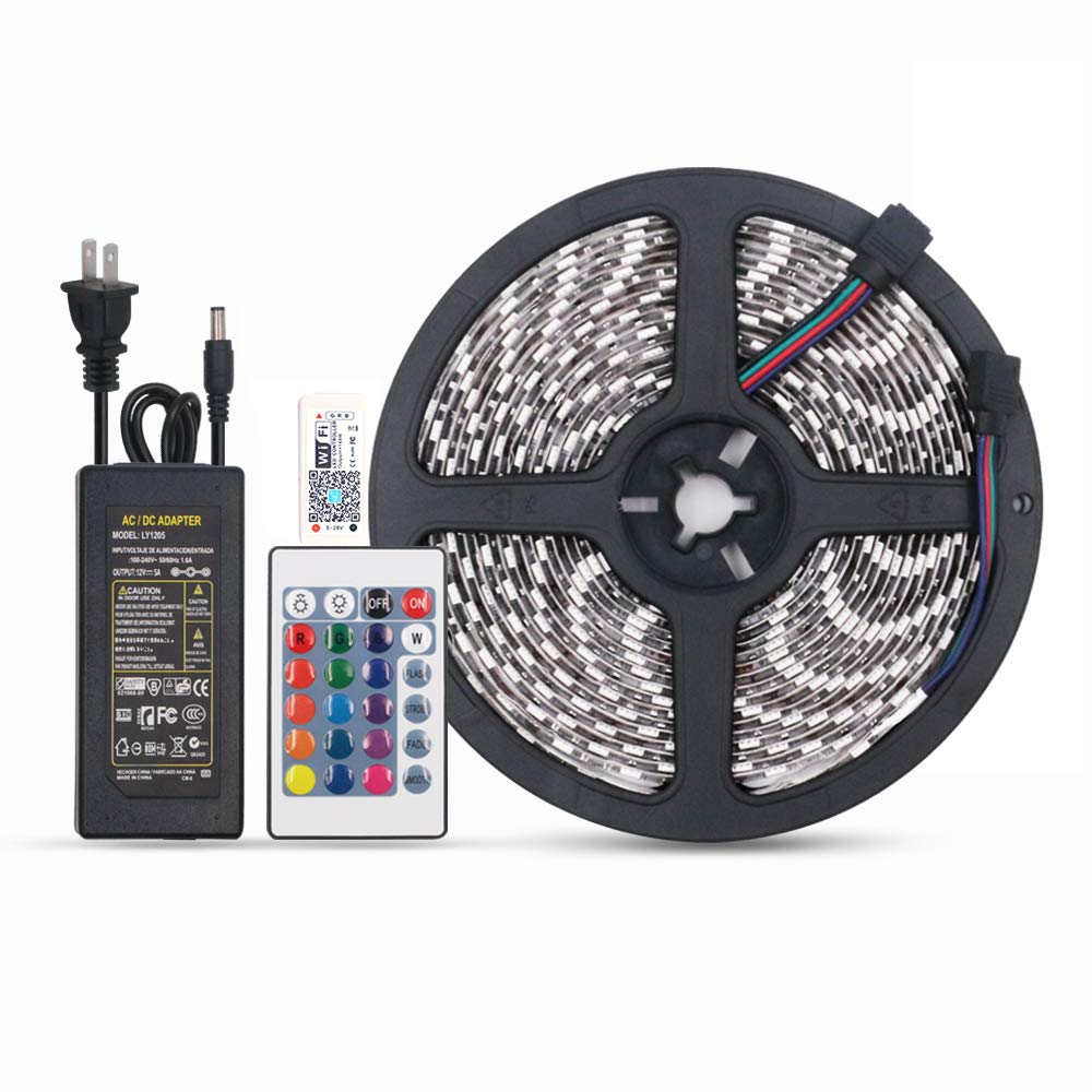 Ethos Lighting LED Strip Lights16.4Ft/5M 300 LED Lights 5050 WiFi Wireless Smart Phone Controlled Strip Waterproof Lights with Android, iOS & Alexa