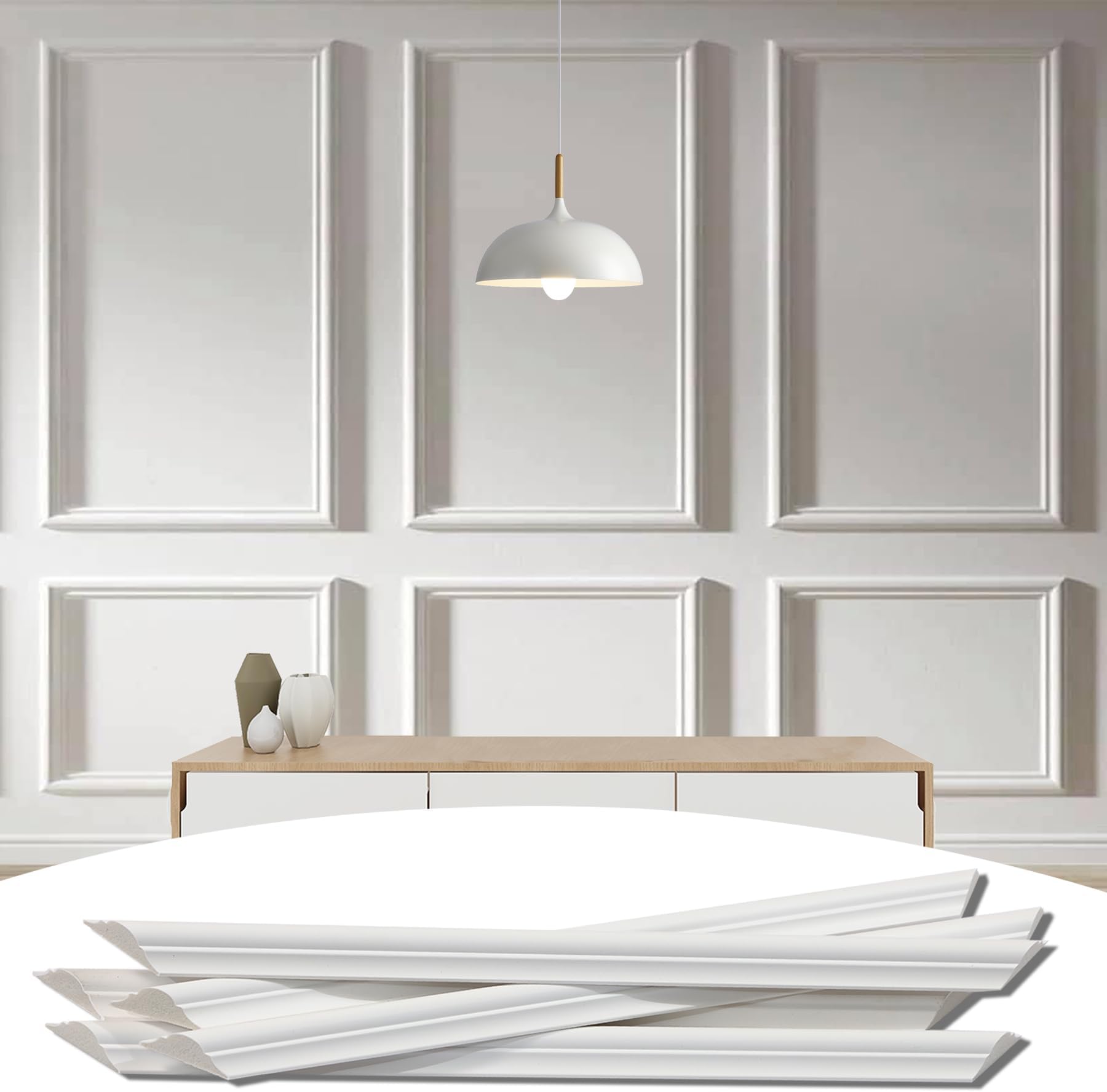 Lunghaa 6-Frame Premade Accent Wall Molding Kit, Ready-to-Assemble Wainscoting Panels, Pre-Cut Chair Rail Moulding Trim for Home Décor