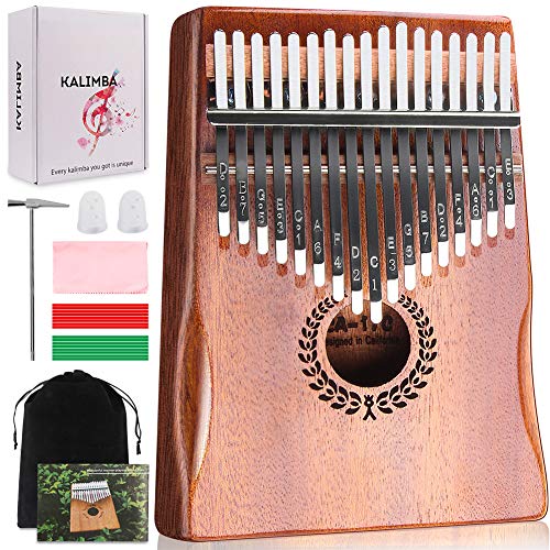 Kalimba 17 Keys Thumb Piano, Easy to Learn Portable Musical Instrument Gifts for Kids Adult Beginners with Tuning Hammer and Study Instruction. Known as Mbira, Wood Finger Piano