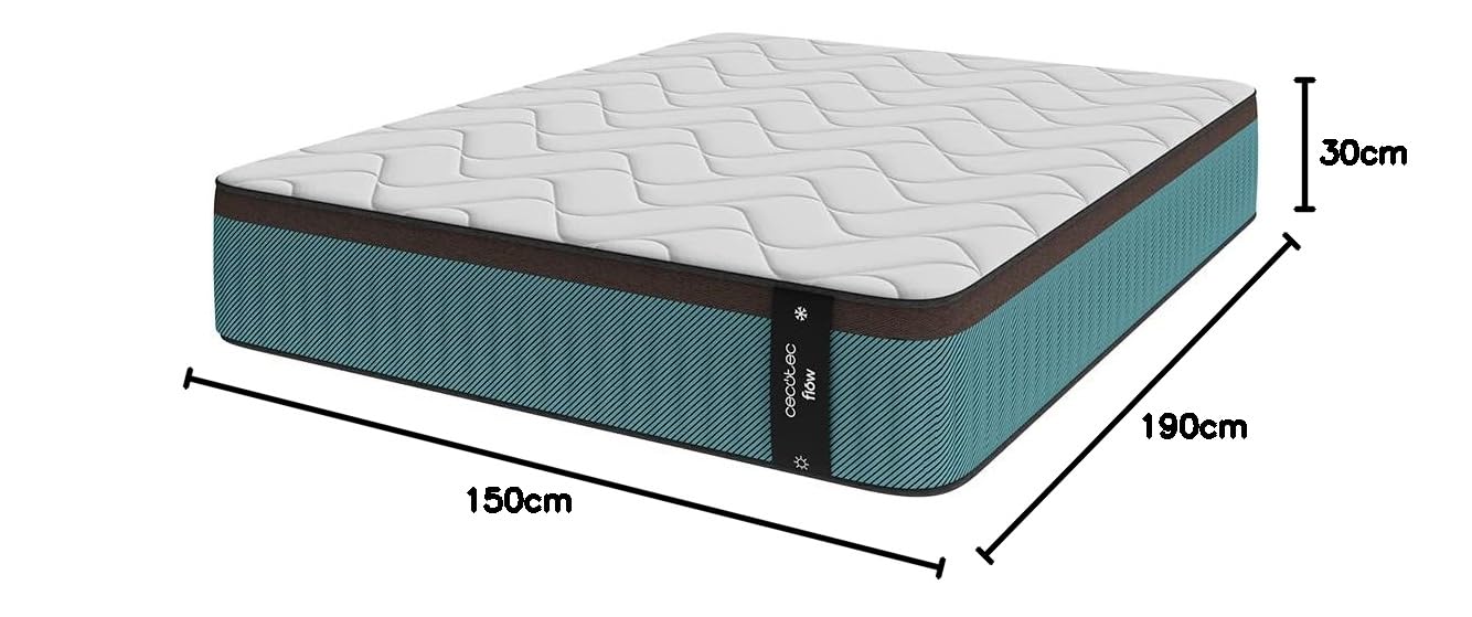 Cecotec Colchón Híbrido Flow 7900 Hybrid 150x190. Multicapa, Núcleo de Muelles Ensacados SpringCore y Viscoelástica ViscoCare+, Altura 30 cm, Firmeza Medio Alta, SeparateMuv & BreathSoft