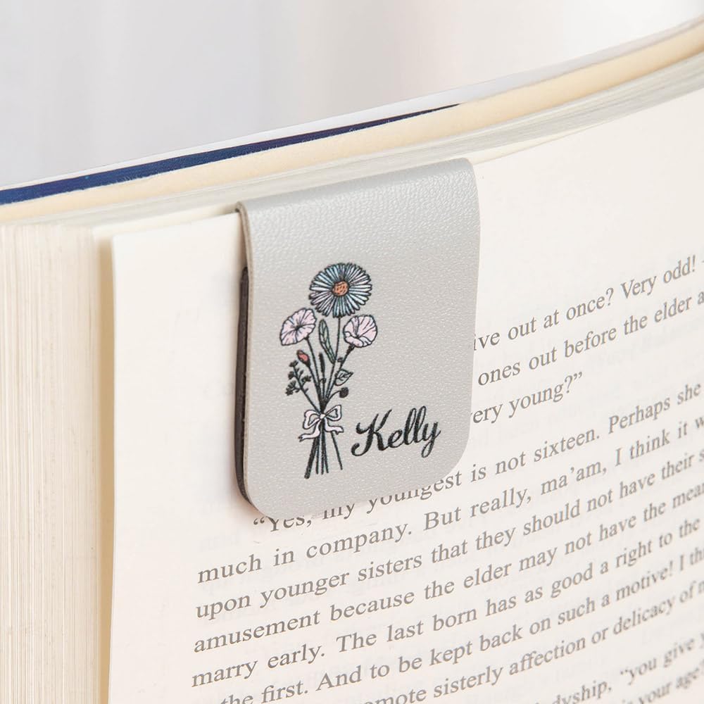callie Custom Leather Magnetic Bookmark Clip with Birth Flower & Name, Birthday Gifts for Reading Lovers Women Men, 1 Pack - Image 3