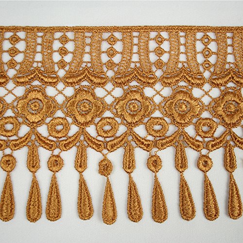 Altotux 4" 12 Colors Teardrop Fringe Venice Floral Lace Trim Guipure by Yard (Gold)