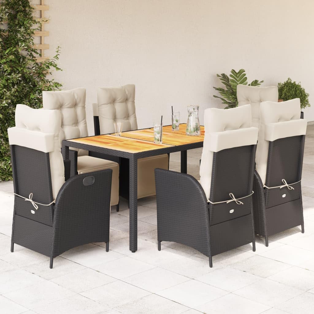 KCCKOM Garden Furniture Set 7 Piece Patio Dining Set with Cushions Black Poly Rattan