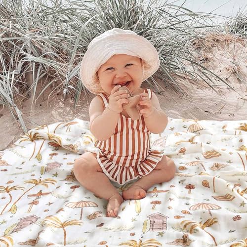 Image of LifeTree Baby Swaddle Blanket, 70% Viscose from Bamboo and 30% Cotton Muslin Swaddles Blankets Boys Girls, Swaddling Blanket for Newborn, Super Soft Large 47 inch x 47 inch, Yellow Sandy Beach