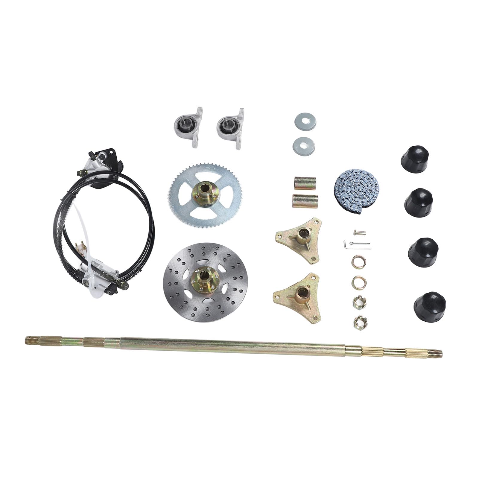 Sxhlseller Kit de Montaje de Eje Trasero Go Kart de 74 CM, Kit de Eje Vivo de Metal con Componentes de Freno y Cadena para Quads ATV de 50, 70 y 90