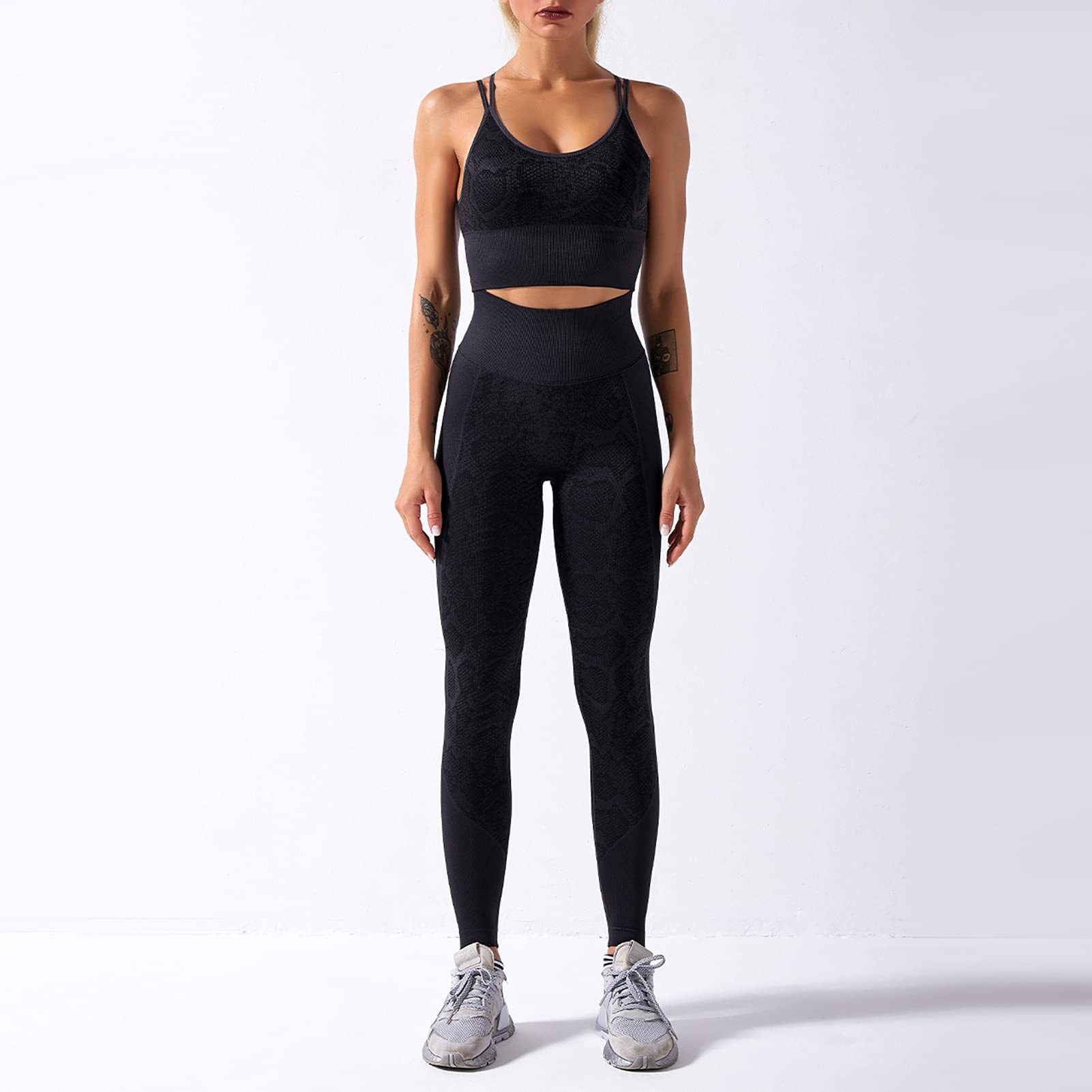 Ankeerwomen Workout Set Snakeskin Print Pieces Bra Tights Suit