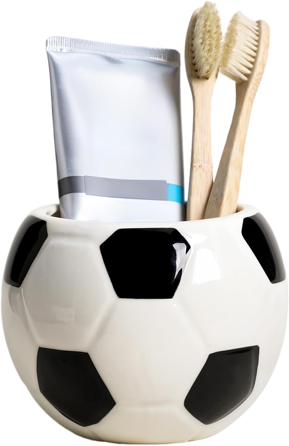 Gaolinci Football Shape Ceramic Toothbrush Holder, Bathroom Countertop Tumblers, Makeup Brush Storage
