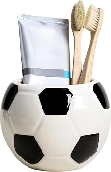 Gaolinci Football Shape Ceramic Toothbrush Holder, Bathroom Countertop Tumblers, Makeup Brush Storage