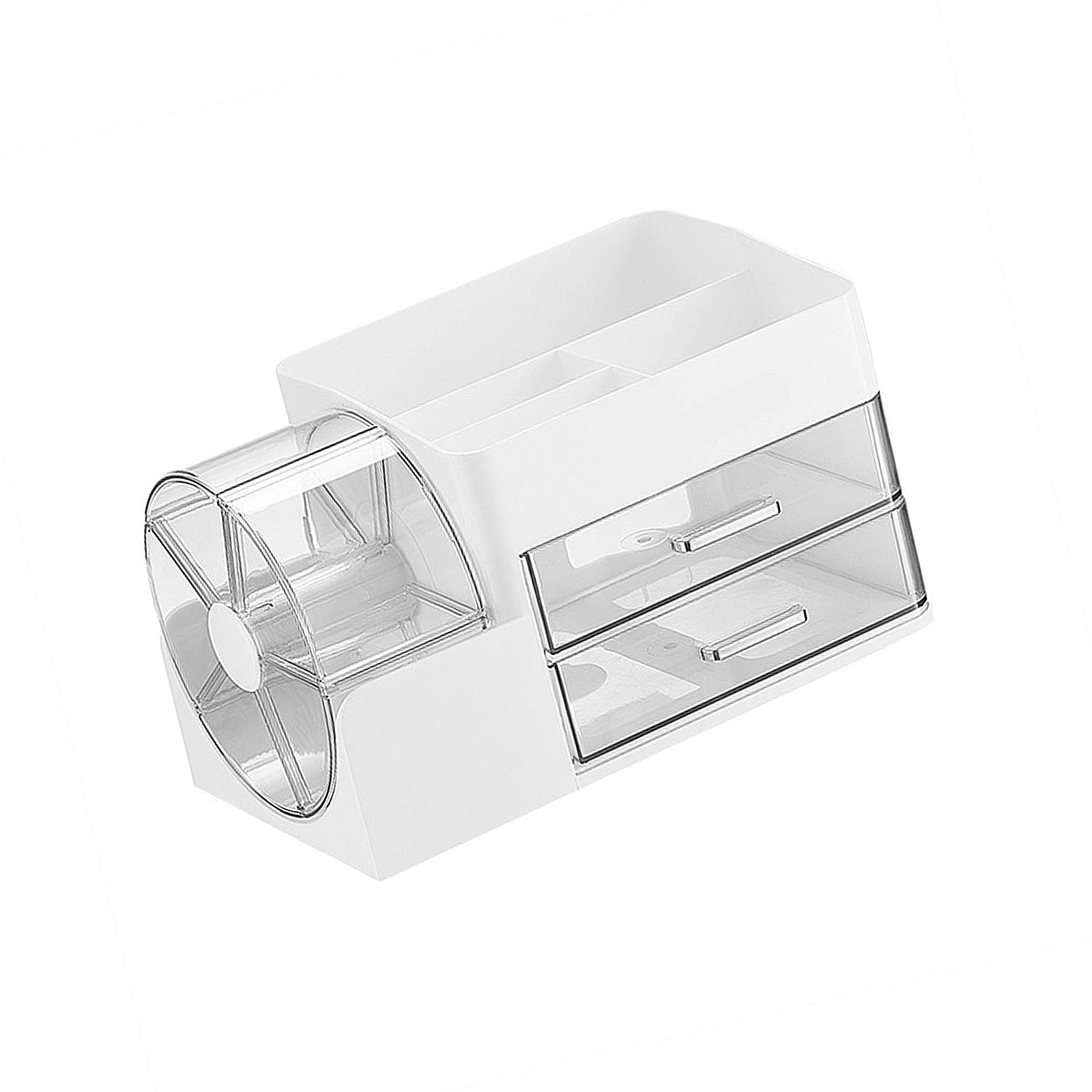 MIDOKSTUA Stylish Multifunctional Vanity Storage with 5 Rank Rotating Holder and Two Compartments for Cosmetics Skincare Items Clear Cosmetic Planner