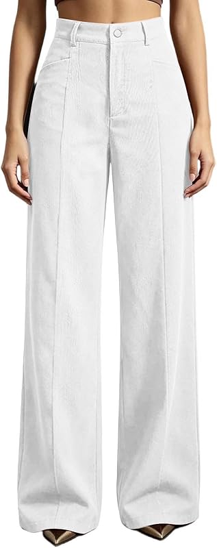 Pantalones anchos de cintura alta para mujer Pantalones casuales con botones en la parte delantera