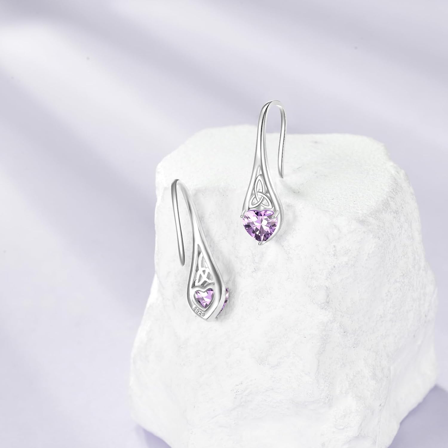 Celtic Earrings 925 Sterling Silver Trinity Knot Hook Dangle Drop Earrings with 6mm Heart Birthstones Jewelry Gifts for Women Her - Image 2