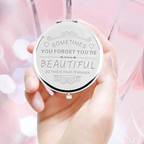Miniatura 6 de Regalos para hermanas espejo de maquillaje compacto plateado, regalos para mujeres, día de San Valentín, Navidad, día de la madre, fiesta de