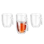 Solimo Borosilicate Glass Tea Cup, Double Wall, Extra-Wide, Heat-Resistant, Crystal-Clear, Ideal for Tea, Coffee and Other Beverages (Set of 4, 350 Ml Each)