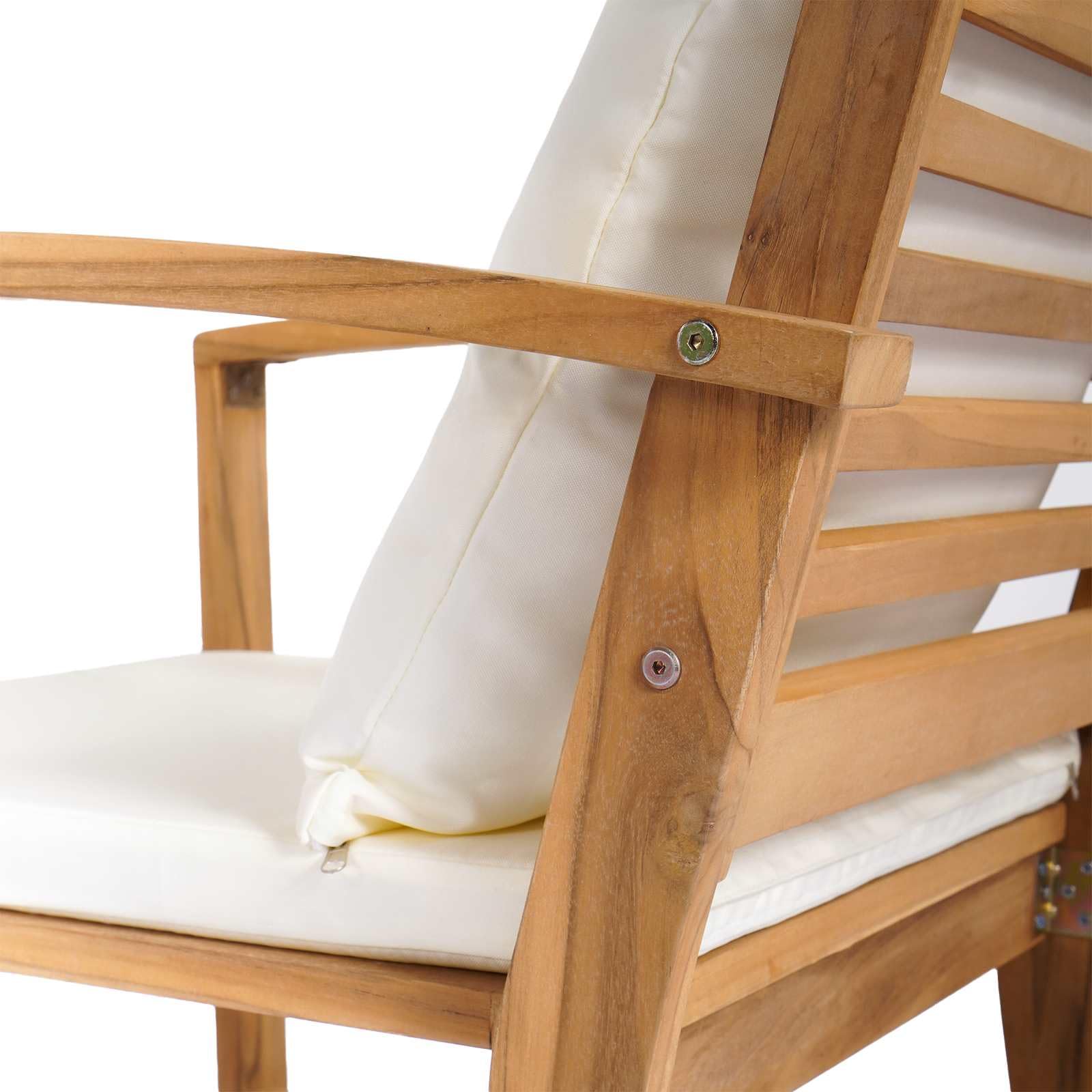 vidaXL Chaise avec Coussin 2 Pièce Marron et Crème 65 x 60 x 76,5 cm, Jardin et Terrasse, Ensemble Meuble d'Extérieur Rustique, Canapé en Teck, Salon en Bois Solide