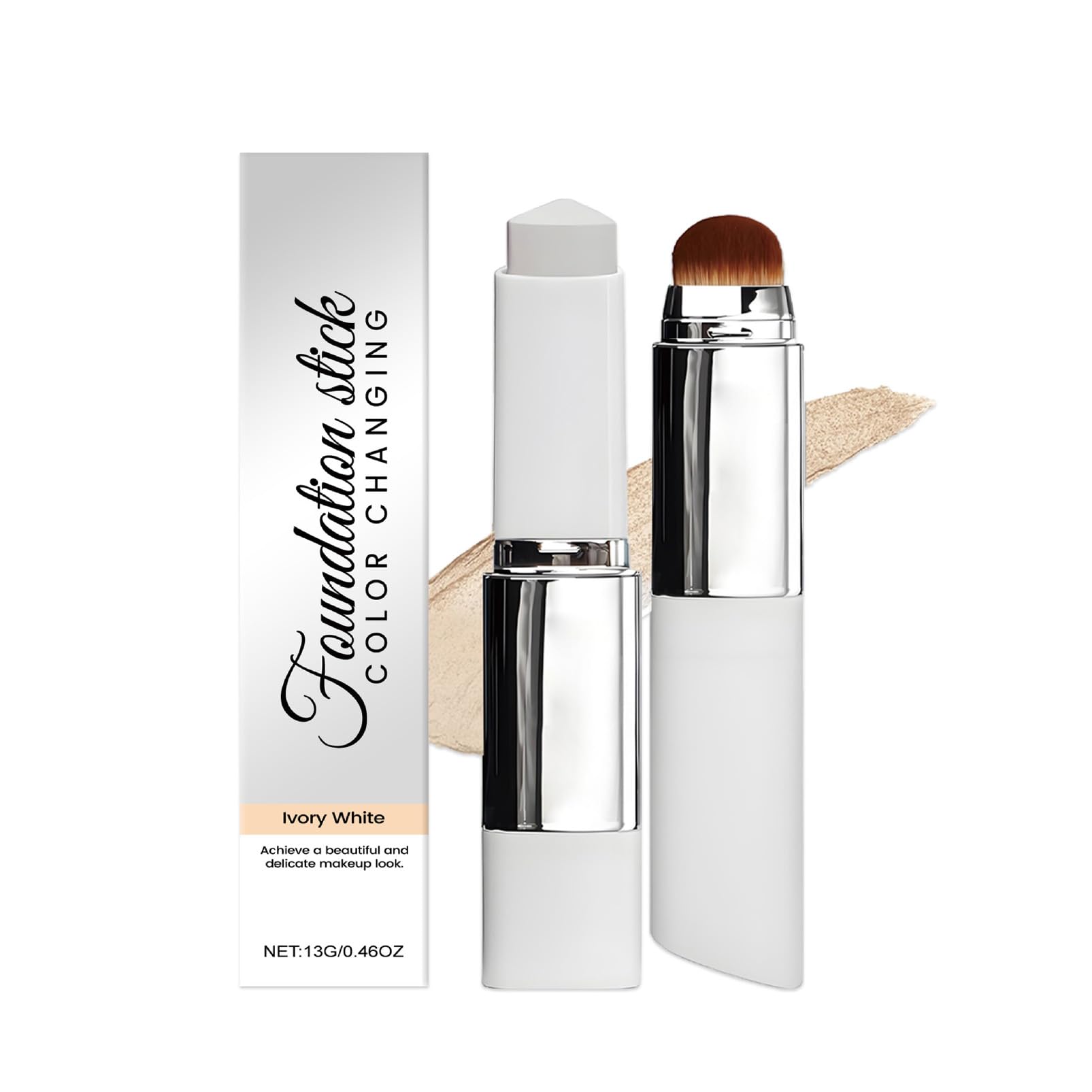 Farbwechsel Grundierung, Color Changing Foundation Stick mit Bürste, Full Coverage Concealer Foundation Primer für Makelloses Makeup, Lang Anhaltender, Hydratisierend, Natürliches Finish(Elfenbein)
